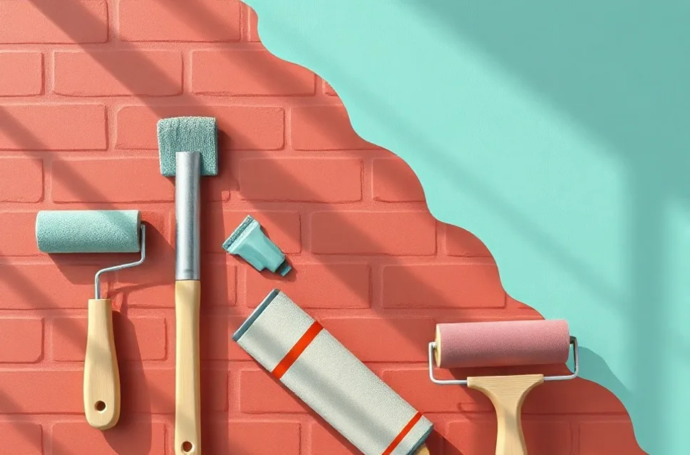 Outils de peinture disposés dans l'ordre des étapes du chantier
