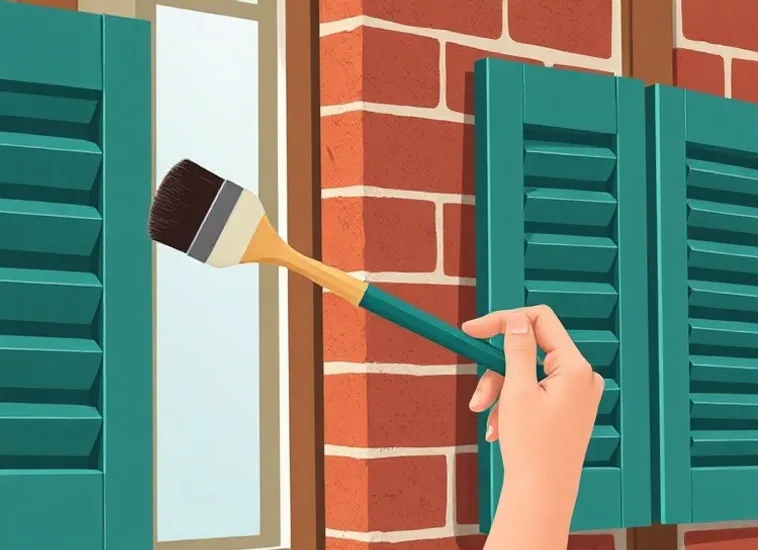 Mise en peinture au pinceau de volets et d'encadrements en bois